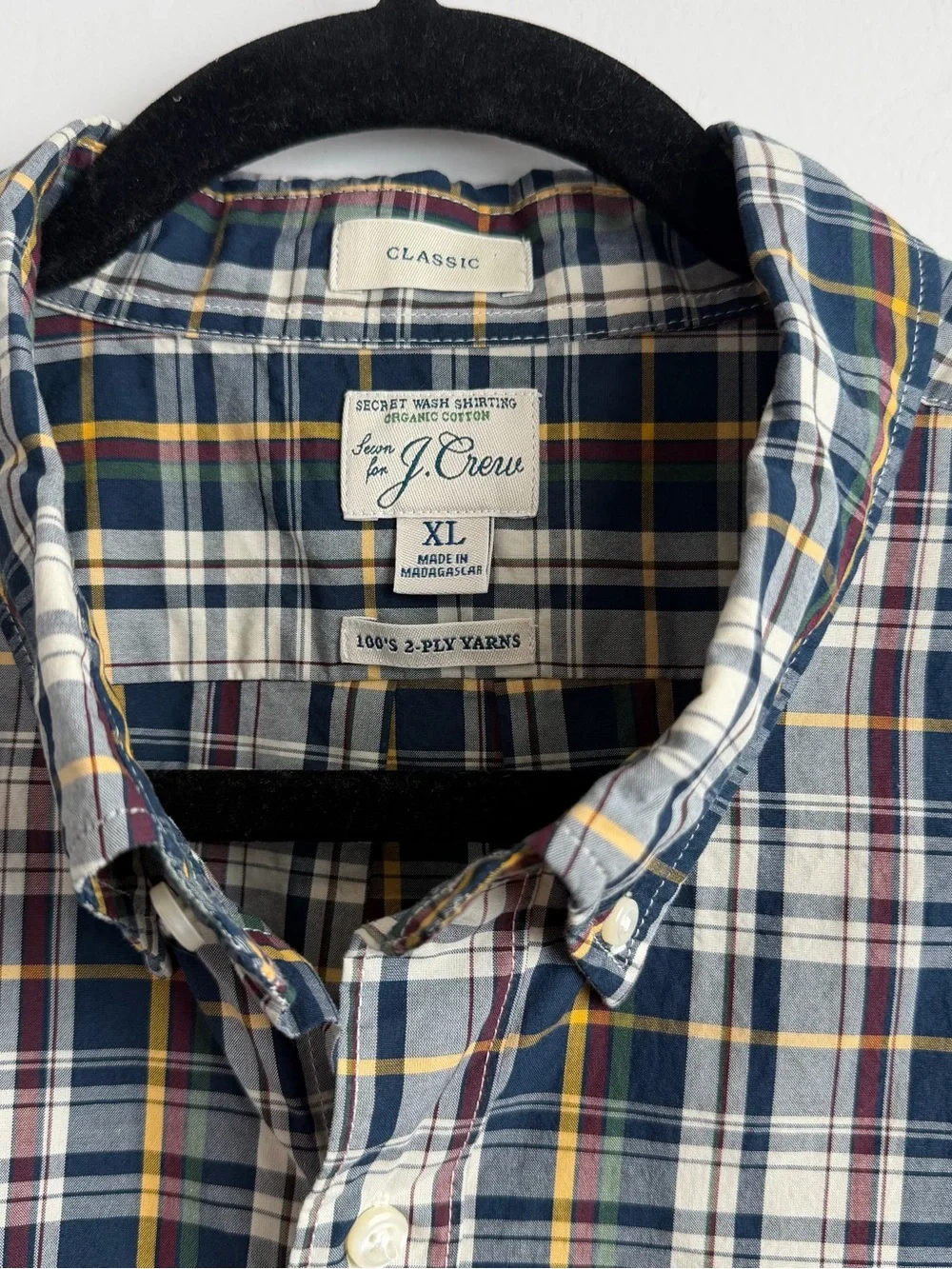 J. Crew Mens Button Down Long Sleeve Plaid Orange Cotton Pocket Shirt Size XL